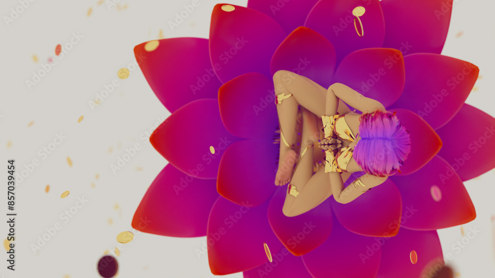 Fototapeta premium Goddess Lakshmi meditates and gives energy to wealth