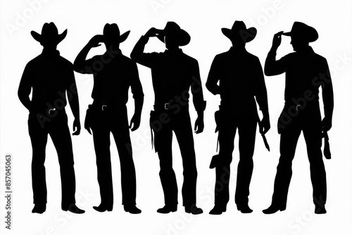 A set of cowboys silhouette standing in different poses 