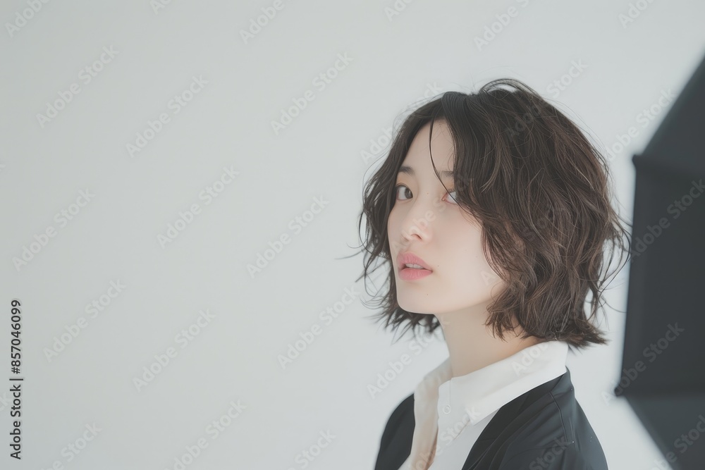 Captivating Gravure Idol Engaged in Collaborative Photo Review Process in Minimalist Studio Setting Captivating Gravure Idol Engaged in Collaborative Photo Review Process in Minimalist Studio Setting