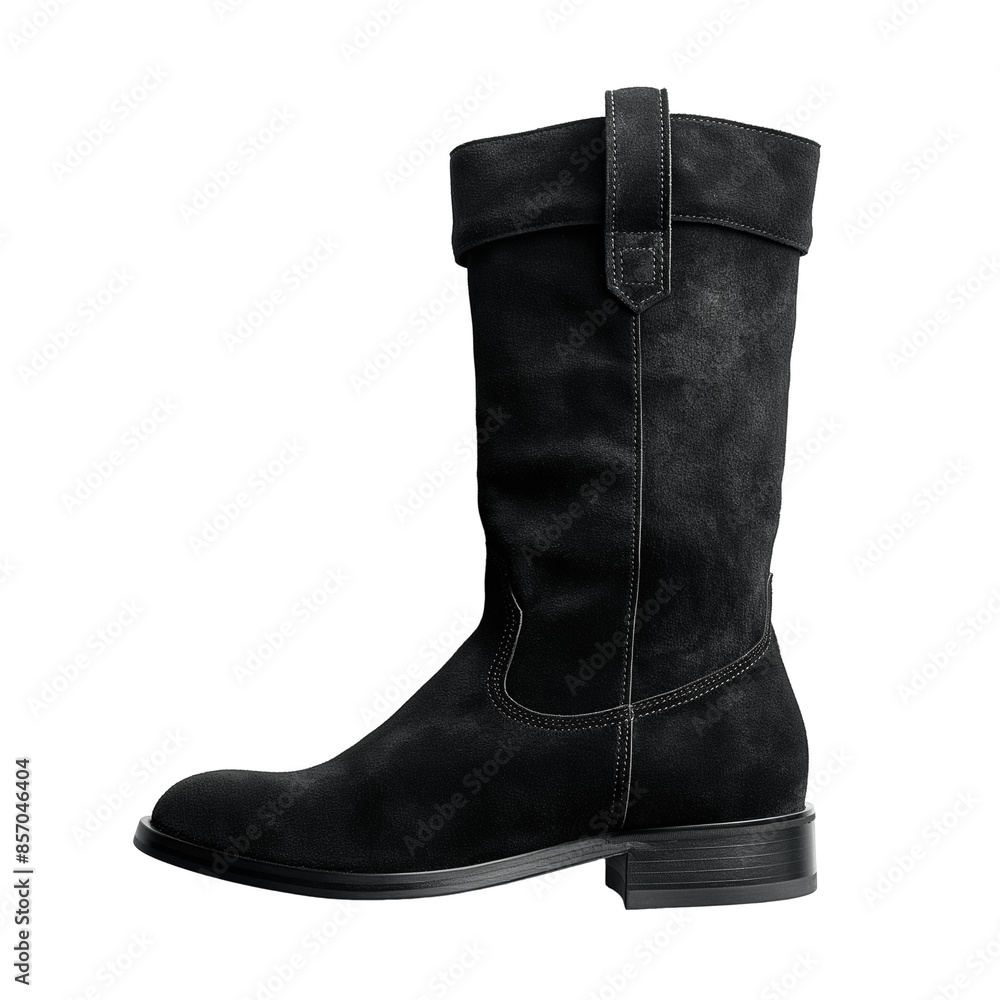 Side view of a single new suede knee-high boot isolated on a white transparent background Side view of a single new suede knee-high boot isolated on a white transparent background