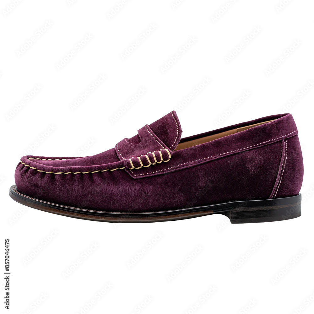 Side view of a single new velvet loafer isolated on a white transparent background Side view of a single new velvet loafer isolated on a white transparent background