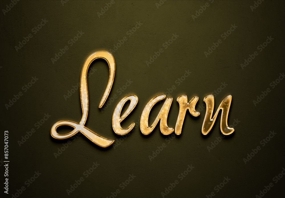Old gold text effect of word Learn with 3D glossy style Mockup. Old gold text effect of word Learn with 3D glossy style Mockup.