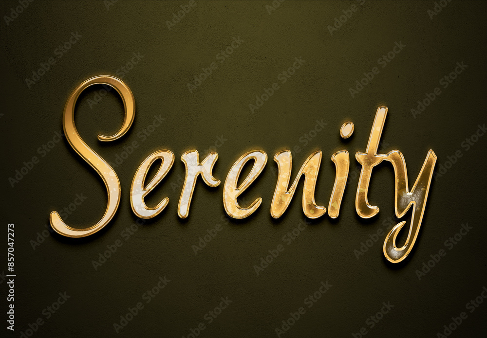 Old gold text effect of word Serenity with 3D glossy style Mockup. Old gold text effect of word Serenity with 3D glossy style Mockup.