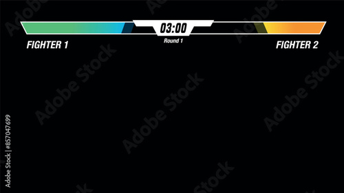 Battle combat interface with life bars isolated on black background. Versus battle retro background. Vector stock
