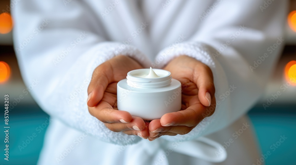 Spa Serenity: Woman's Hands Embracing Cream Jar Spa Serenity: Woman's Hands Embracing Cream Jar