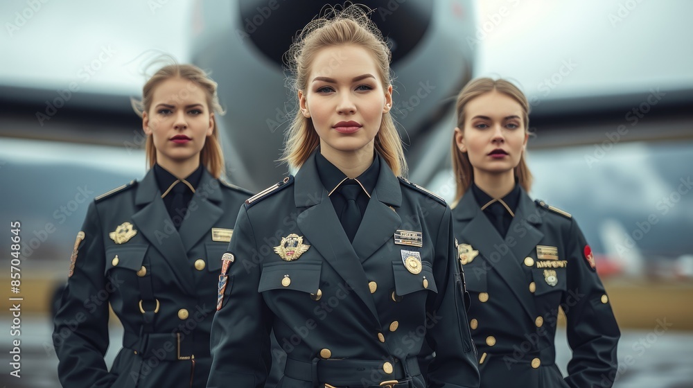 Flight Crew Harmony: Three Attendants Embracing Air Travel Flight Crew Harmony: Three Attendants Embracing Air Travel
