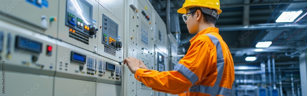Electrical Engineer Inspecting Control Cabinet Electrical Engineer Inspecting Control Cabinet