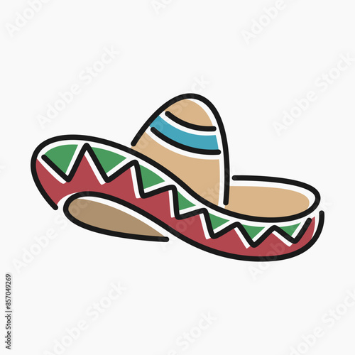 Simple flat line art cartoon of a sombrero hat. Illustration of a sombrero hat, perfect for Mexican-related needs, festivities, holidays, cinco de mayo, and so on.