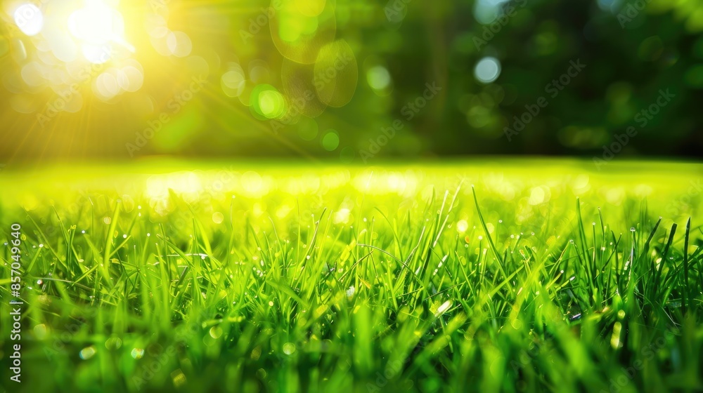 Fototapeta premium Green Grass background with sunlight outdoor 