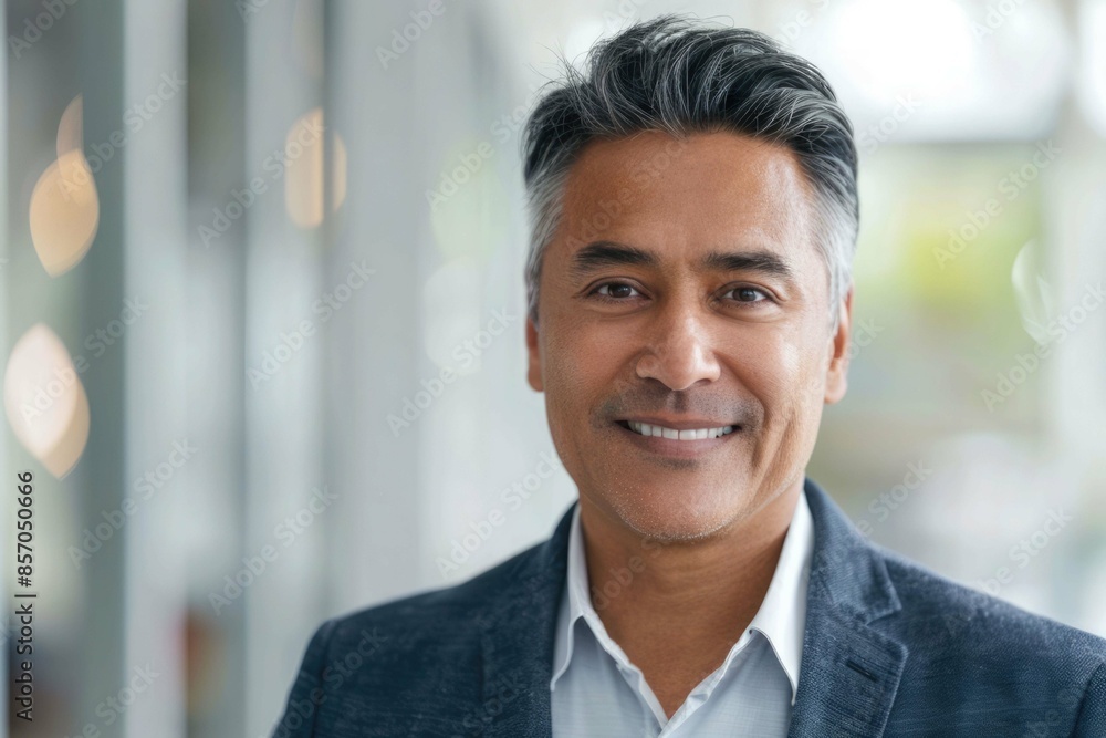Headshot close up portrait of indian or latin confident mature good looking middle age leader, ceo male businessman on blur office background. Handsome hispanic senior business man smiling at camera. Headshot close up portrait of indian or latin confident mature good looking middle age leader, ceo male businessman on blur office background. Handsome hispanic senior business man smiling at camera.