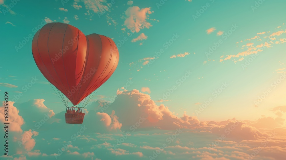 Obraz premium A heart-shaped object floats effortlessly against the open sky, its silhouette contrasting beautifully with the bright blue,