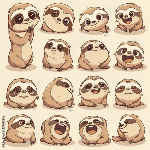 silly and cute sloth emoji set of stickers