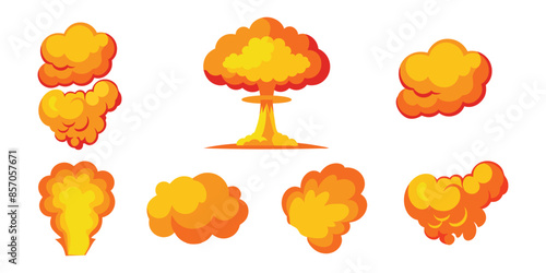 Flame icons set. Cartoon illustration of explosion vector icons for web design