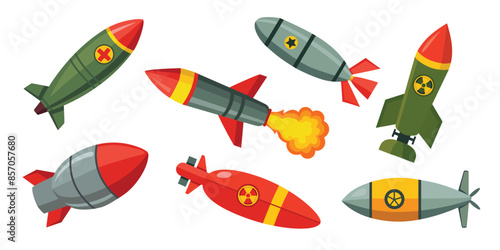 Military rocket. Ballistic missile vector cartoon set icon. Vector illustration military rocket on white background. 