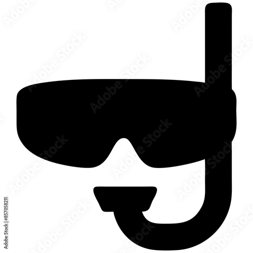 A black and white icon of a snorkeling mask, symbolizing underwater exploration and beach activities.