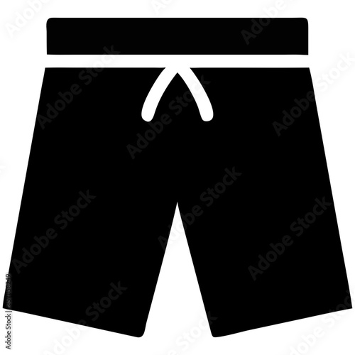 A black and white icon of swim shorts, representing beachwear and summer activities.