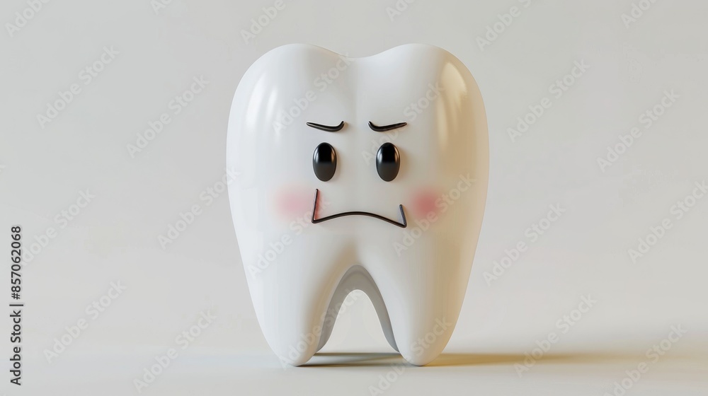 A cartoon white tooth with a sad expression emphasizing the importance of oral hygiene and dental care A cartoon white tooth with a sad expression emphasizing the importance of oral hygiene and dental care