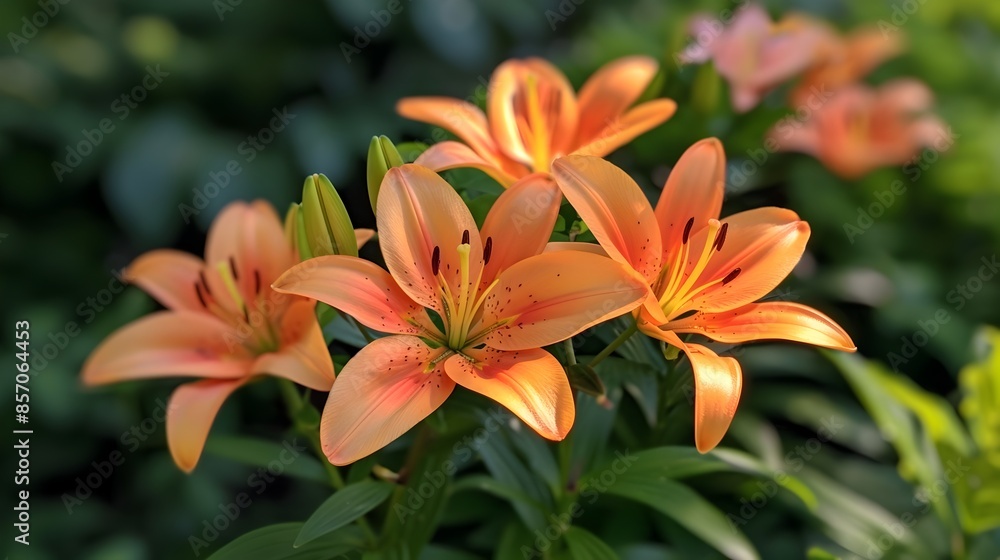 Vibrant Orange Lily Flowers Blooming in a Lush Garden Vibrant Orange Lily Flowers Blooming in a Lush Garden