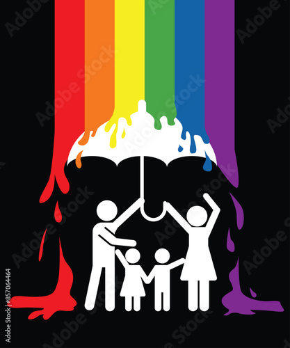Parents Hold Umbrella to Protect their Children from LGBTq influence, Family protect Kids, anti lgbtq sign, say NO to lgbt symbol