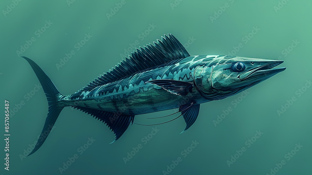 Fototapeta premium A sleek swordfish streaks through the water, its streamlined body built for speed and agility. Illustration, Minimalism,