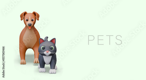 Pets concept with 3D illustration and place for text. Color sign for veterinary business