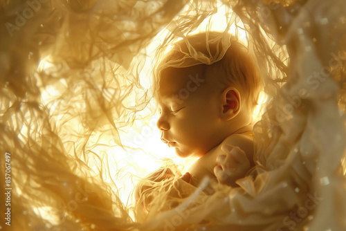 Intrauterine Wonder: Fetus Bathed in Soft Light Within Amniotic Sac