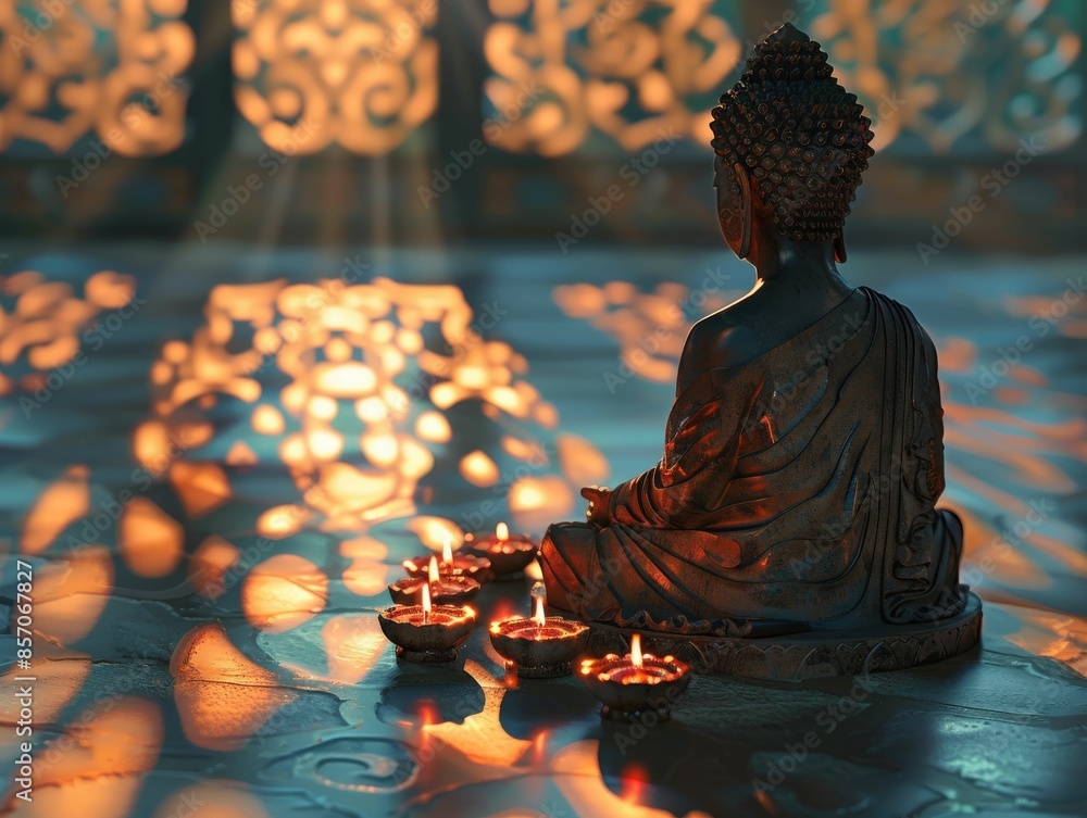 custom made wallpaper toronto digitalSerene Buddha Statue with Candlelight and Intricate Shadows in a Tranquil Setting