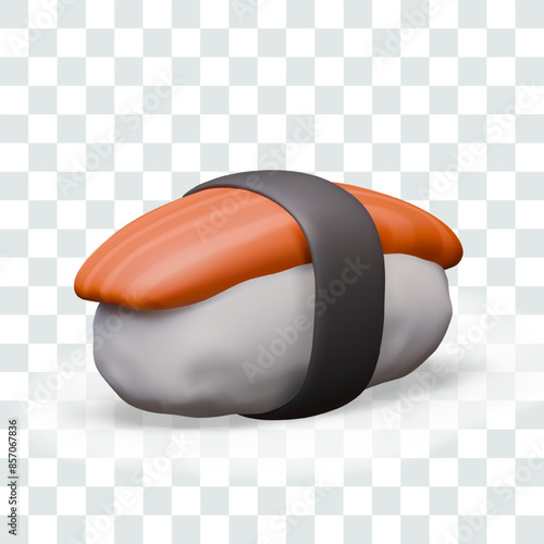 Nigiri in realistic style. Traditional Japanese dish with salmon. Rice served with red fish and nori