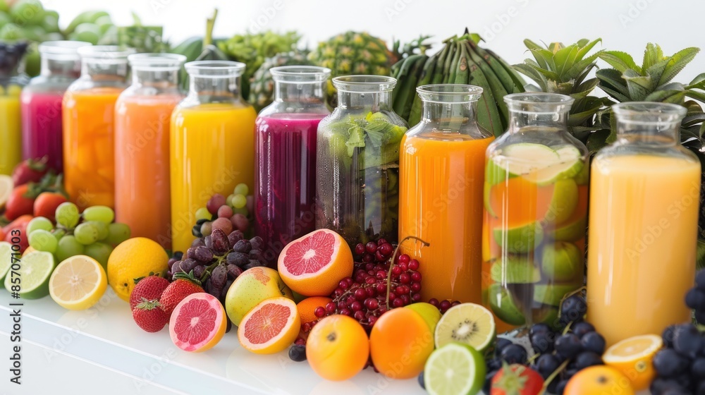 Rainbow of Refreshment: Vibrant Juice Bar with Fresh Fruit Juices and Healthy Choices Generative AI Rainbow of Refreshment: Vibrant Juice Bar with Fresh Fruit Juices and Healthy Choices Generative AI