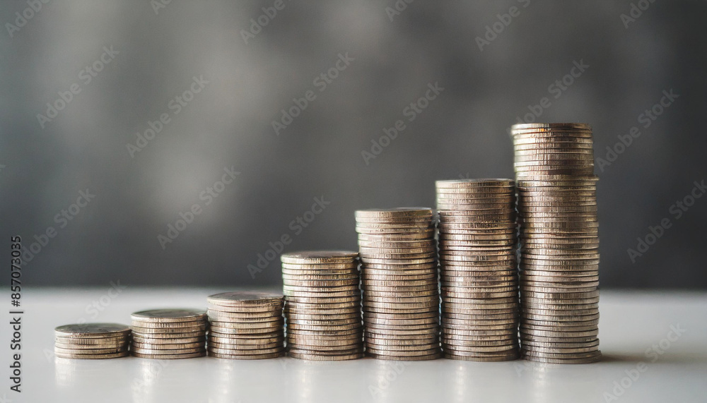 A stack of silver coins neatly arranged on a modern, clean table with a dark gray, blurred background. The coins symbolize wealth, savings, financial stability, and economic growth, with a minimalist A stack of silver coins neatly arranged on a modern, clean table with a dark gray, blurred background. The coins symbolize wealth, savings, financial stability, and economic growth, with a minimalist