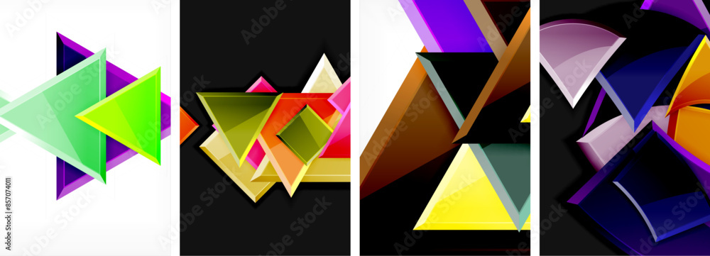 Glossy triangles geometric poster set for wallpaper, business card, cover, poster, banner, brochure, header, website Glossy triangles geometric poster set for wallpaper, business card, cover, poster, banner, brochure, header, website