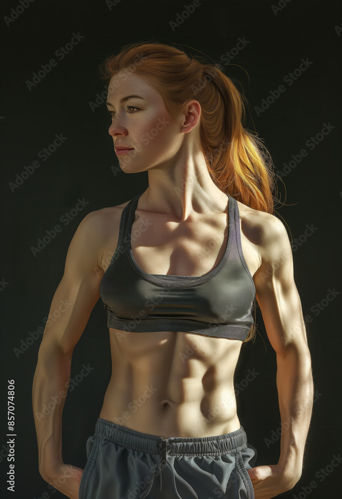 Highly Detailed Photorealistic Portrait of a Woman with Four Pack Abs and Ribbed Body Highly Detailed Photorealistic Portrait of a Woman with Four Pack Abs and Ribbed Body