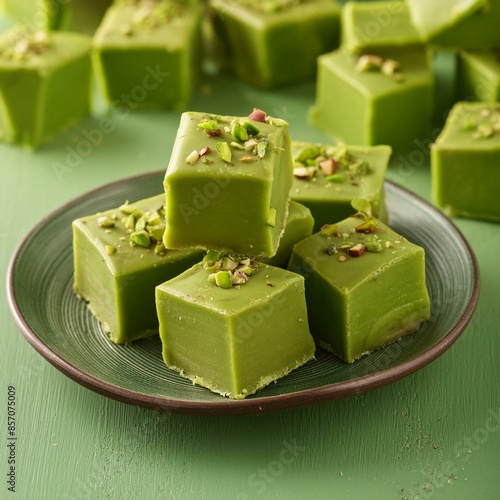 Indian sweet food pistachio mava also called as pista Barfi, burfi, barfee and pista mawa
 photo