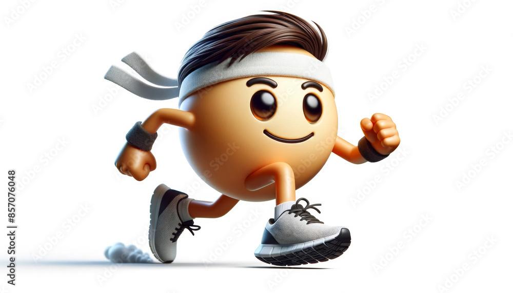 An emoticon athlete running on a white background. The emoticon has a focused expression with determined eyes and a slight smile, wearing athletic gear and a headband. An emoticon athlete running on a white background. The emoticon has a focused expression with determined eyes and a slight smile, wearing athletic gear and a headband.