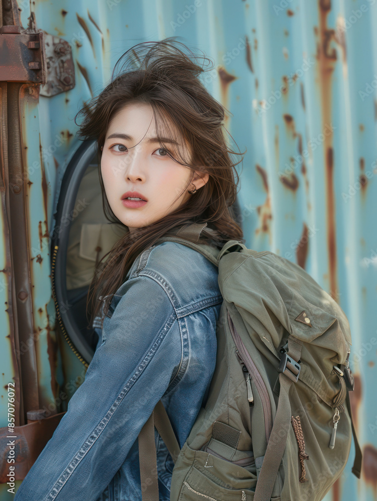 Scenic Portrait of a Woman with Backpack Travel Adventure and Outdoor Lifestyle Captured in Rustic Setting Scenic Portrait of a Woman with Backpack Travel Adventure and Outdoor Lifestyle Captured in Rustic Setting