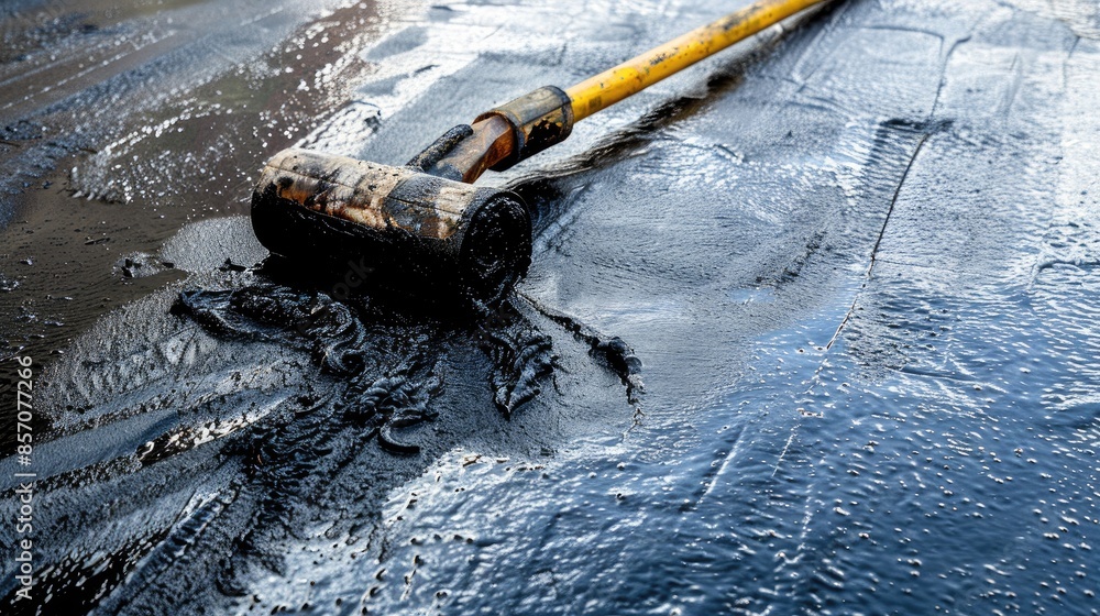 Roller brush for applying bitumen primer for better adhesion in ...