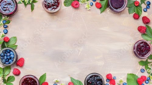 Wallpaper Mural An assortment of berry jams and fresh berries like blueberries and raspberries, arranged in a circular pattern with space in the middle. Torontodigital.ca