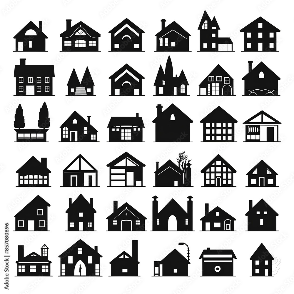 Fotografie house icons set made by midjourney