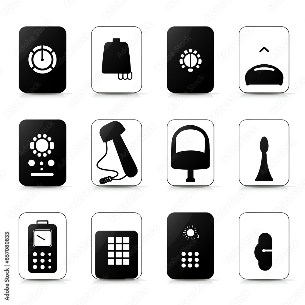 Papier peint black and white icons set made by midjourney