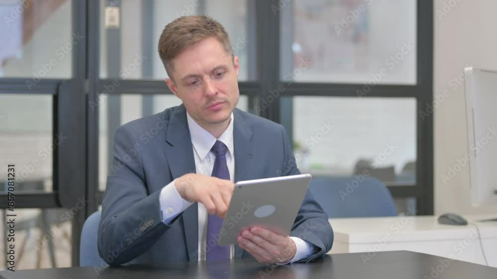 Mature Adult Businessman Using Digital Tablet in Office Mature Adult Businessman Using Digital Tablet in Office