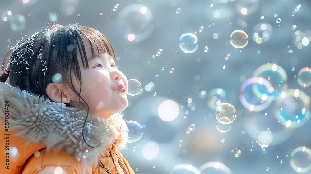 A child blowing bubbles with a smile, showcasing the simple joy and relaxation found in playful activities. Illustration, Minimalism, A child blowing bubbles with a smile, showcasing the simple joy and relaxation found in playful activities. Illustration, Minimalism,