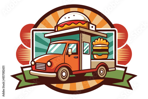 burger truck mascot logo with cartoon style