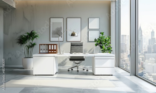 Bright office with an empty desk organizer