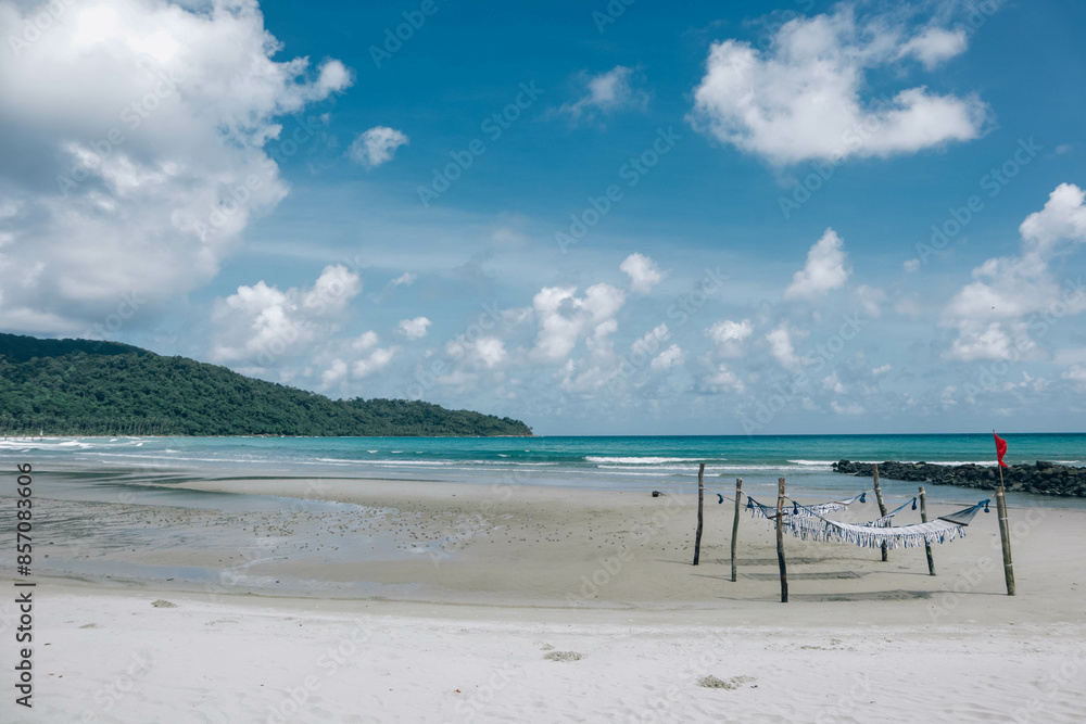 Fototapeta premium beautiful view of the seaside resort town and beaches, mountains, panorama , tourism and summer travel