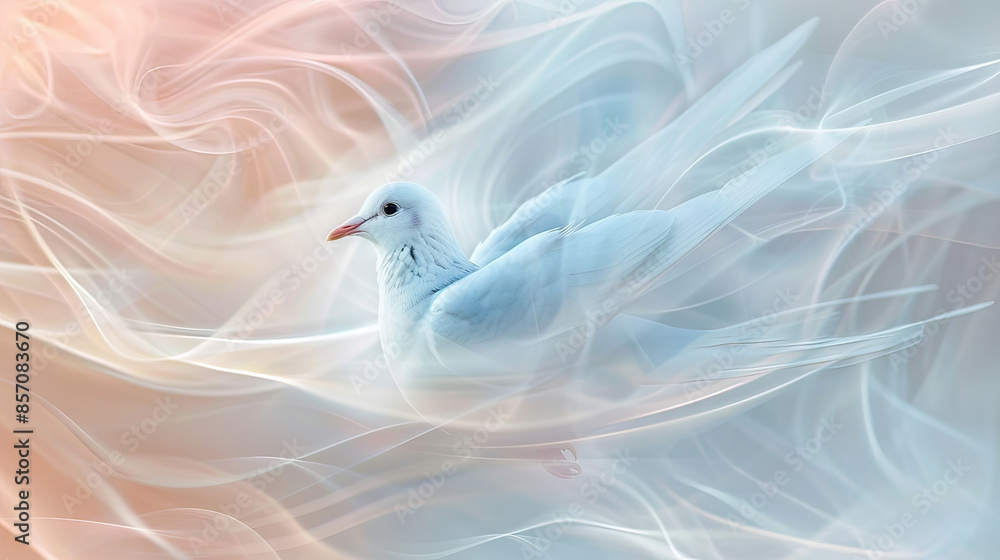 Obraz premium A white bird pigeon is flying through a colorful swirl of smoke