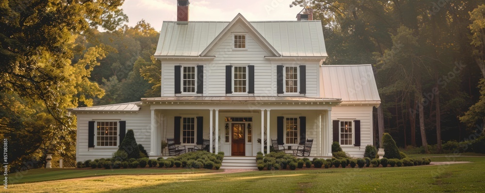Colonial farmhouse with white clapboard siding.