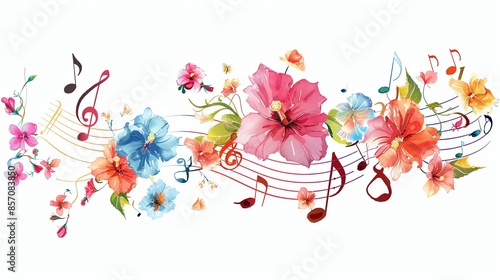 Watercolor floral arrangement with musical notes and a treble clef.