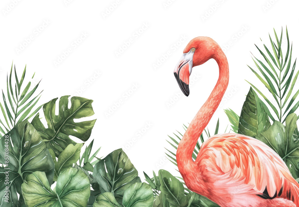 Φωτογραφία PNG Flamingo and tropical leaves flamingo outdoors animal