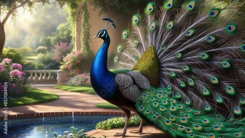 peacock showcasing its vibrant plumage. 