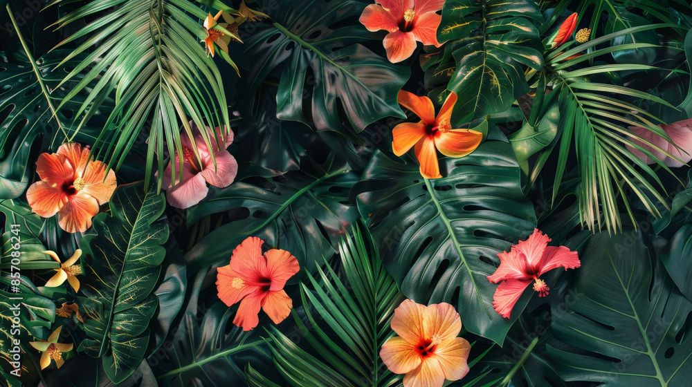 Close-up of a Seamless Tropical Pattern Wall Design Close-up of a Seamless Tropical Pattern Wall Design